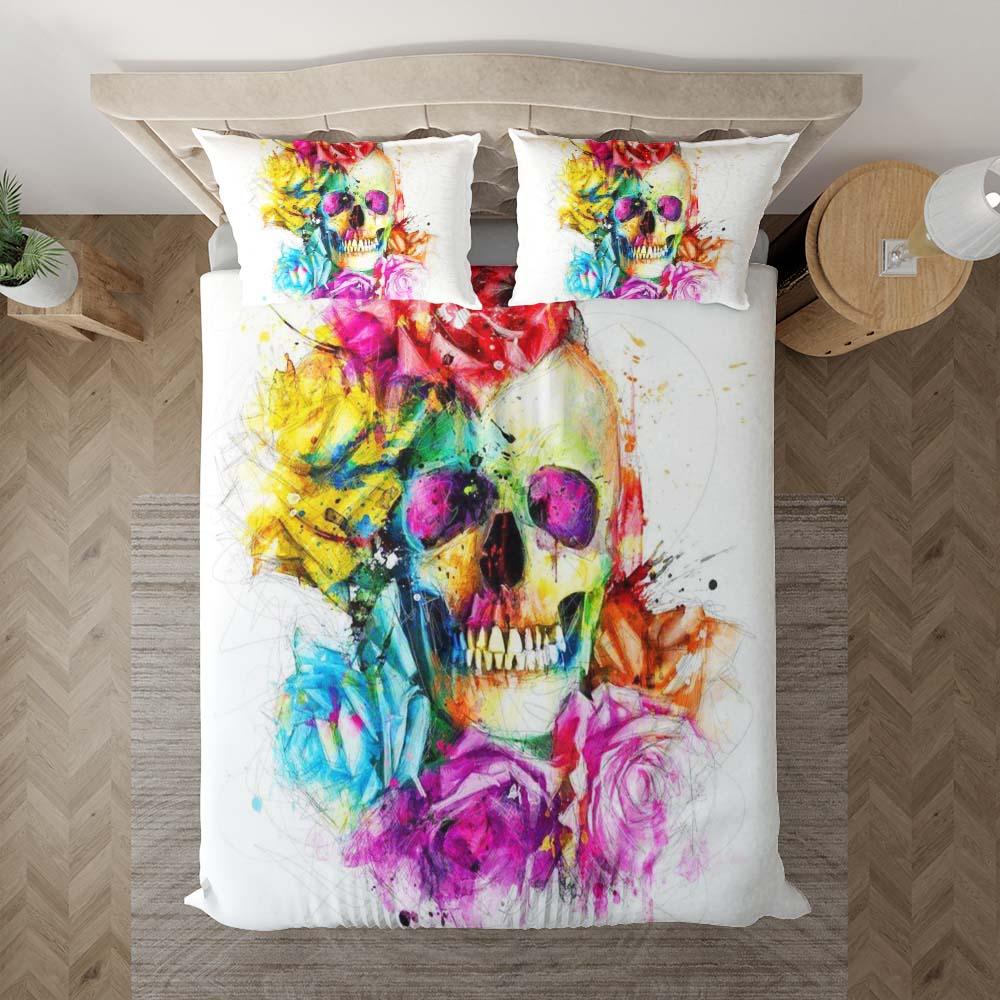 Galaxy Flowers Skull Pattern Duvet Cover Set - Wonder Skull