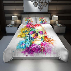 Galaxy Flowers Skull Pattern Duvet Cover Set - Wonder Skull