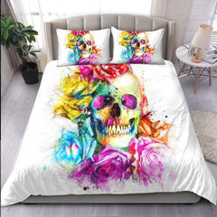 Galaxy Flowers Skull Pattern Duvet Cover Set - Wonder Skull
