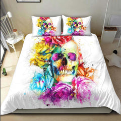Galaxy Flowers Skull Pattern Duvet Cover Set - Wonder Skull