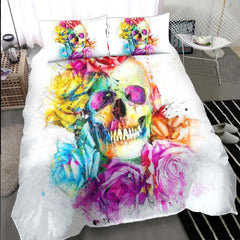 Galaxy Flowers Skull Pattern Duvet Cover Set - Wonder Skull