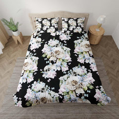 Skull Flower Pattern Duvet Cover Set - Wonder Skull