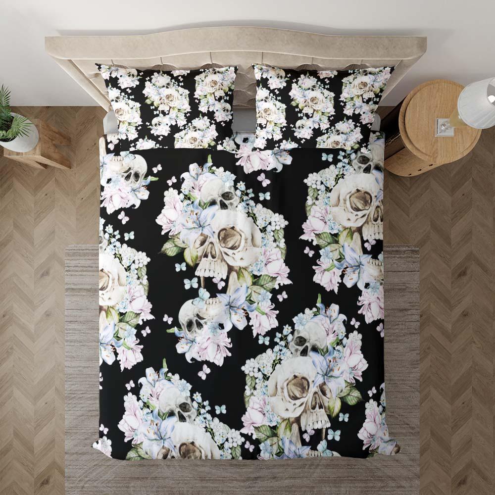 Skull Flower Pattern Duvet Cover Set - Wonder Skull
