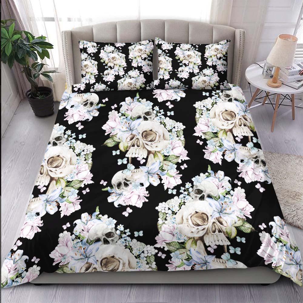 Skull Flower Pattern Duvet Cover Set - Wonder Skull