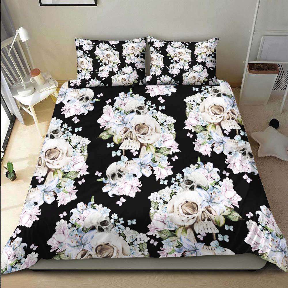 Skull Flower Pattern Duvet Cover Set - Wonder Skull