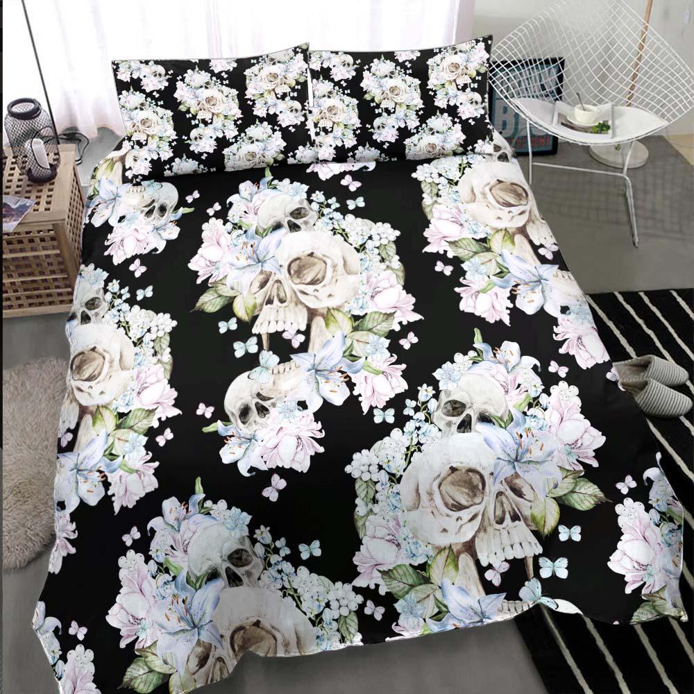 Skull Flower Pattern Duvet Cover Set - Wonder Skull