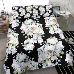 Skull Flower Pattern Duvet Cover Set - Wonder Skull