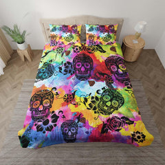 Colorful Tie Dye Luxury Sugar Skull Duvet Cover Set - Wonder Skull
