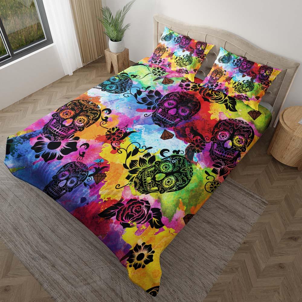 Colorful Tie Dye Luxury Sugar Skull Duvet Cover Set - Wonder Skull