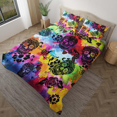 Colorful Tie Dye Luxury Sugar Skull Duvet Cover Set - Wonder Skull
