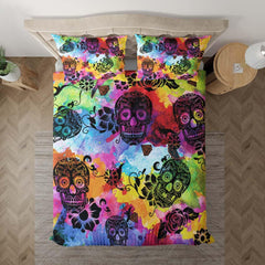 Colorful Tie Dye Luxury Sugar Skull Duvet Cover Set - Wonder Skull