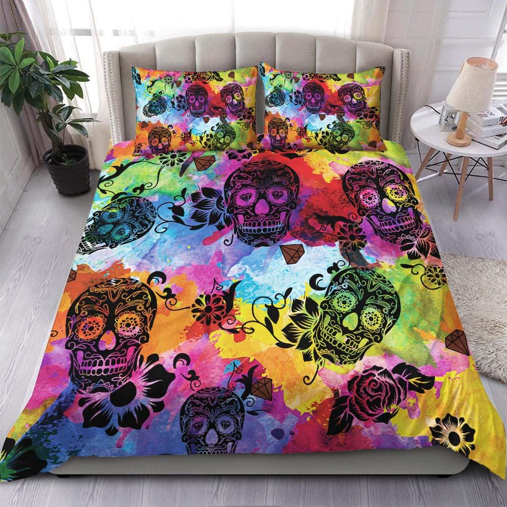 Colorful Tie Dye Luxury Sugar Skull Duvet Cover Set - Wonder Skull