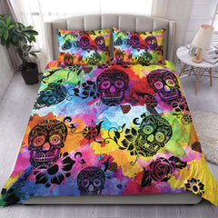 Colorful Tie Dye Luxury Sugar Skull Duvet Cover Set - Wonder Skull