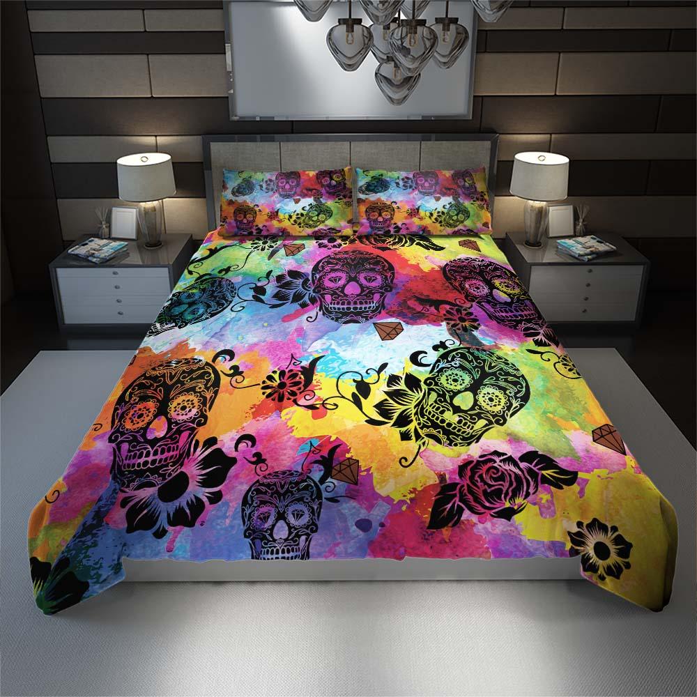 Colorful Tie Dye Luxury Sugar Skull Duvet Cover Set - Wonder Skull