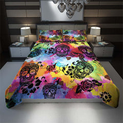 Colorful Tie Dye Luxury Sugar Skull Duvet Cover Set - Wonder Skull