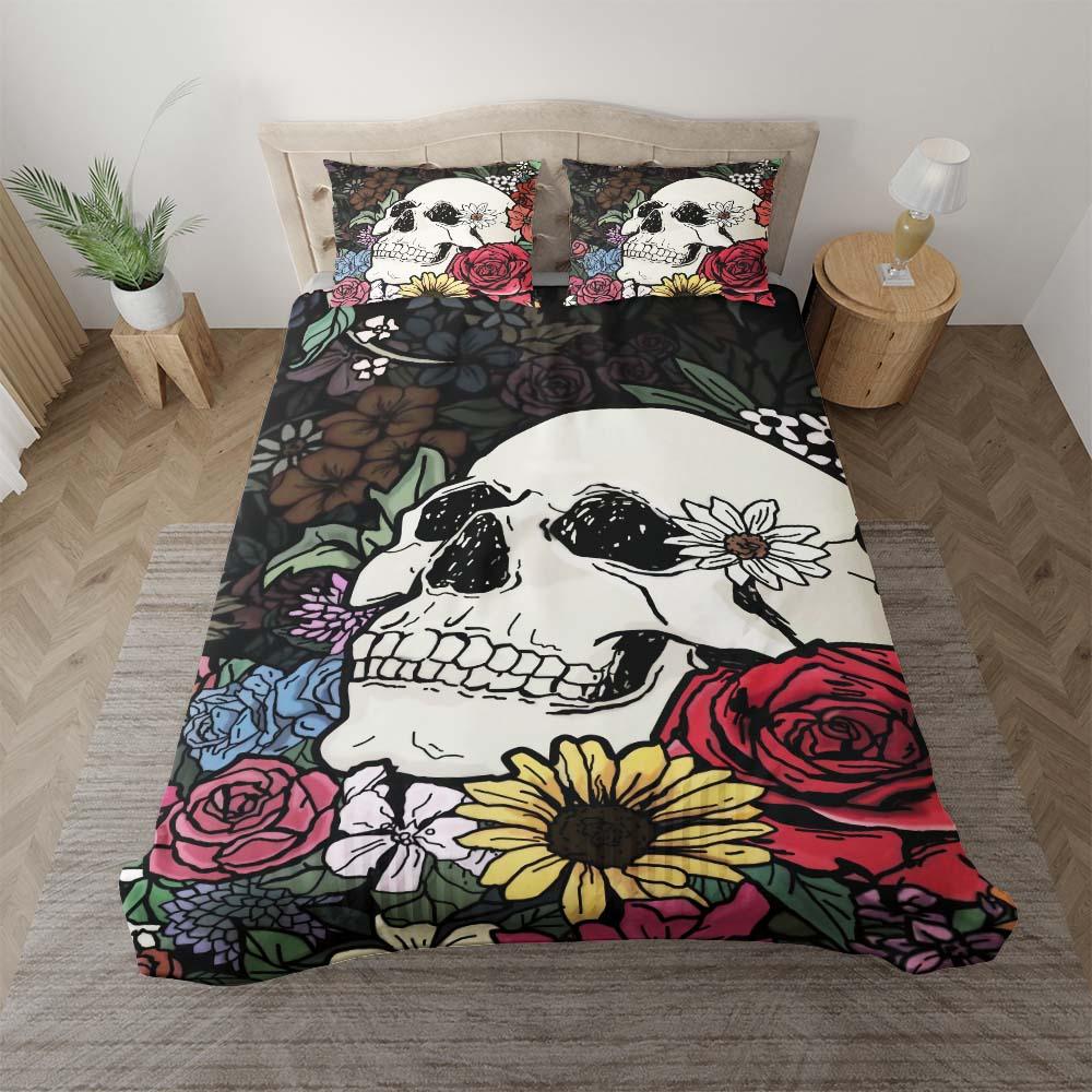 Colorful Wildflowers Skull Duvet Cover Set - Wonder Skull