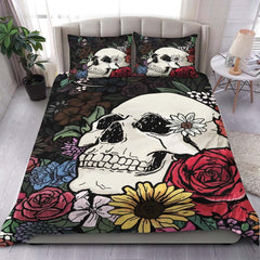 Colorful Wildflowers Skull Duvet Cover Set - Wonder Skull