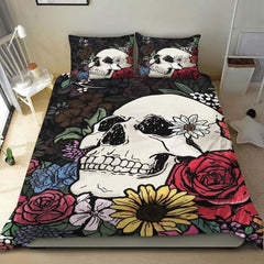Colorful Wildflowers Skull Duvet Cover Set - Wonder Skull