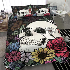 Colorful Wildflowers Skull Duvet Cover Set - Wonder Skull