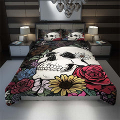 Colorful Wildflowers Skull Duvet Cover Set - Wonder Skull