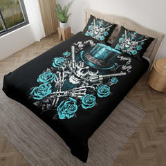 Cool Skull Cowboy Bright Cyan Duvet Cover Set - Wonder Skull