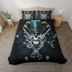 Cool Skull Cowboy Dark Cyan Duvet Cover Set - Wonder Skull