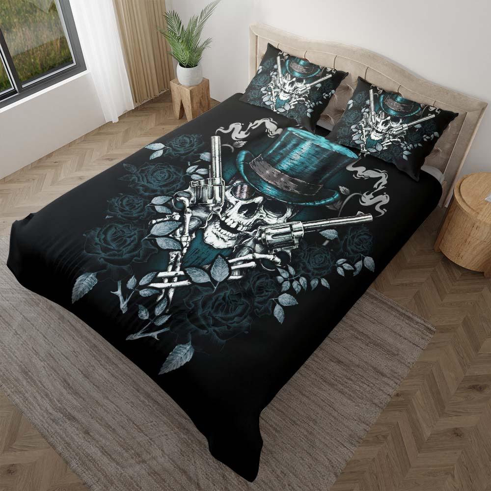 Cool Skull Cowboy Dark Cyan Duvet Cover Set - Wonder Skull