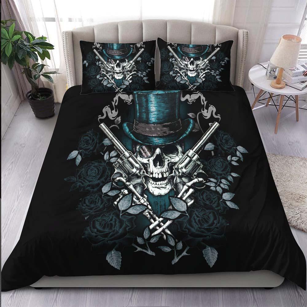 Cool Skull Cowboy Dark Cyan Duvet Cover Set - Wonder Skull
