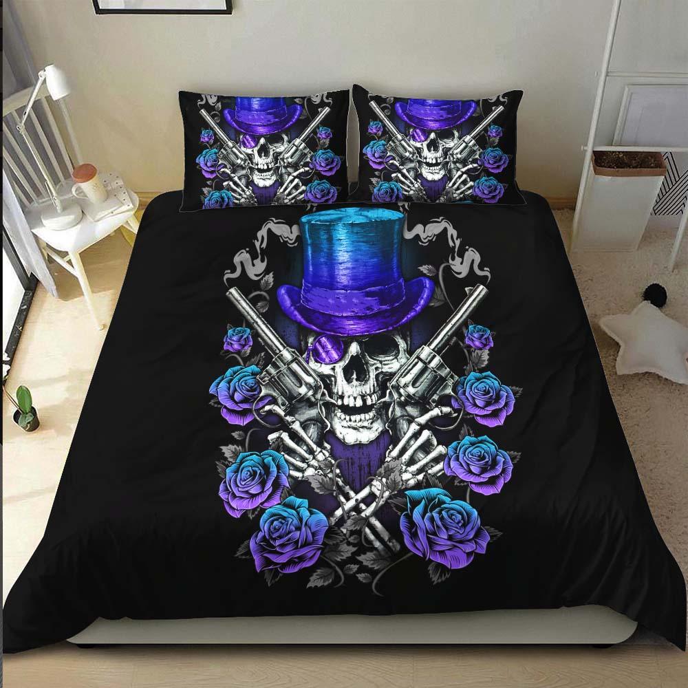 Cool Skull Cowboy Violet Cyan Gradient Duvet Cover Set - Wonder Skull