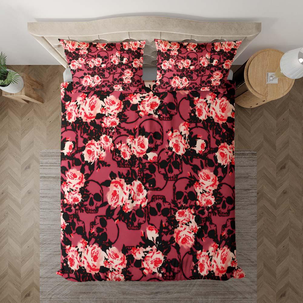 Crimson Skull Floral Pattern Duvet Cover Set - Wonder Skull