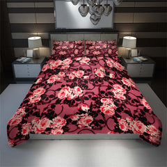 Crimson Skull Floral Pattern Duvet Cover Set - Wonder Skull