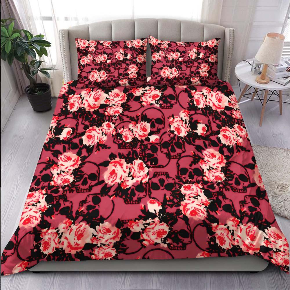 Crimson Skull Floral Pattern Duvet Cover Set - Wonder Skull