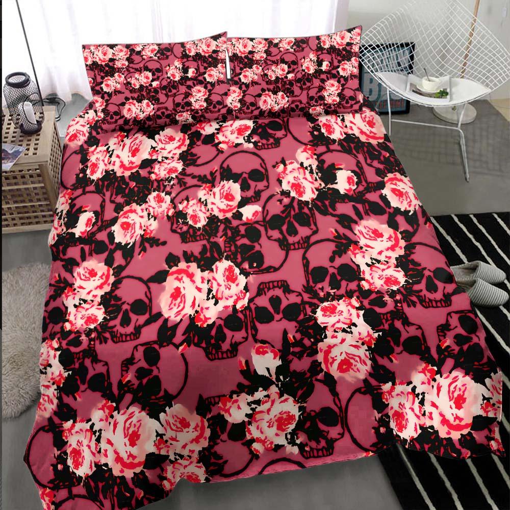 Crimson Skull Floral Pattern Duvet Cover Set - Wonder Skull