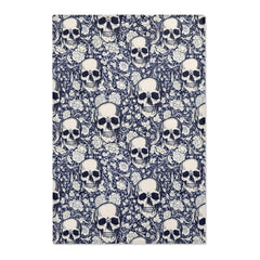 Skull Navy Blue & White Floral Area Rugs - Wonder Skull