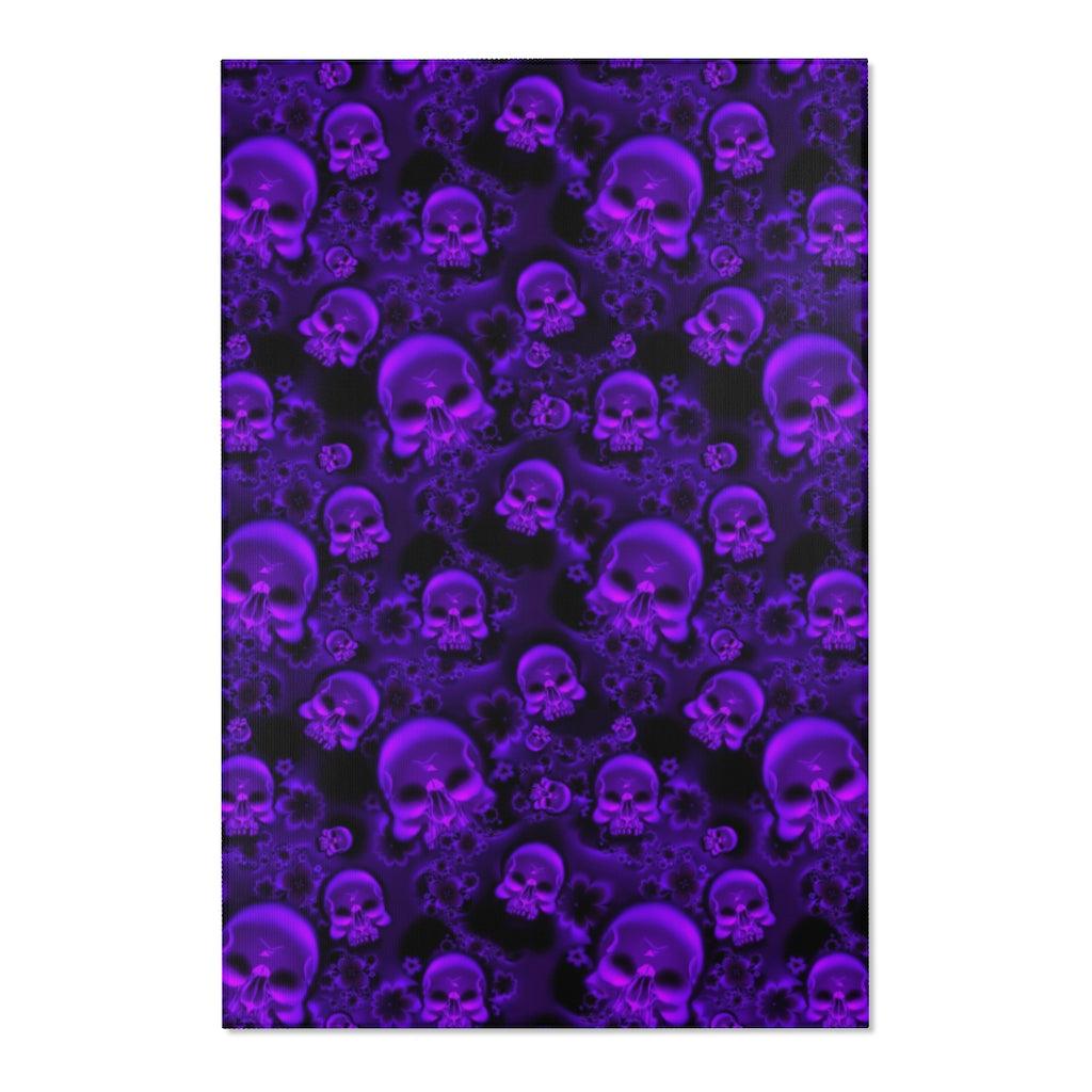 Skull Gothic Dark Purple Flowers Area Rugs - Wonder Skull