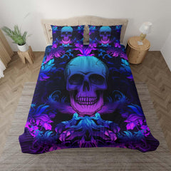 Dark Blue Cyan Gradient Skull Ocean Duvet Cover Set - Wonder Skull