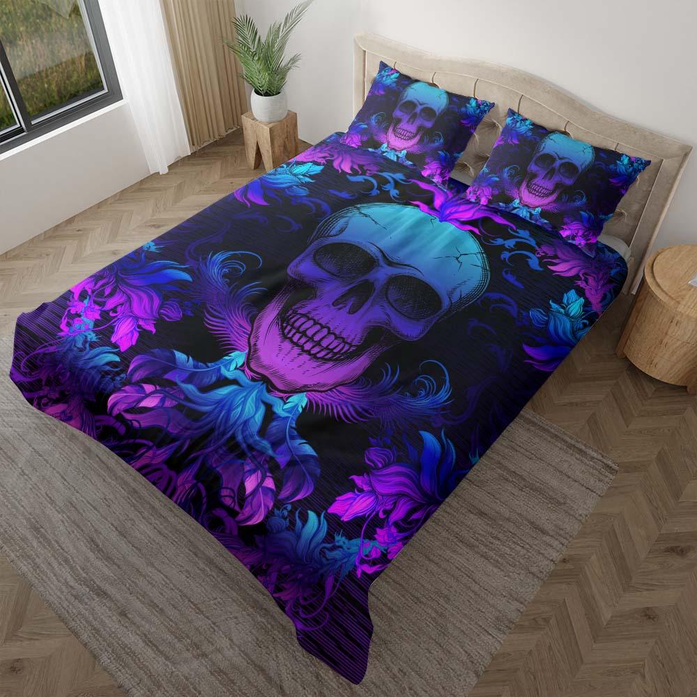 Dark Blue Cyan Gradient Skull Ocean Duvet Cover Set - Wonder Skull