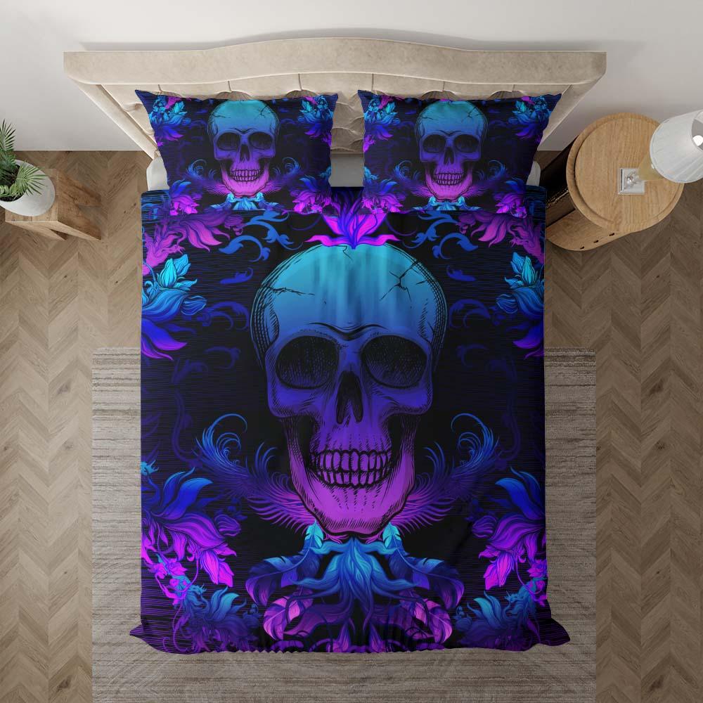 Dark Blue Cyan Gradient Skull Ocean Duvet Cover Set - Wonder Skull