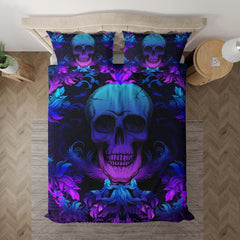 Dark Blue Cyan Gradient Skull Ocean Duvet Cover Set - Wonder Skull