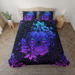 Dark Cyan Sugar Skull Duvet Cover Set - Wonder Skull