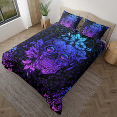 Dark Cyan Sugar Skull Duvet Cover Set - Wonder Skull