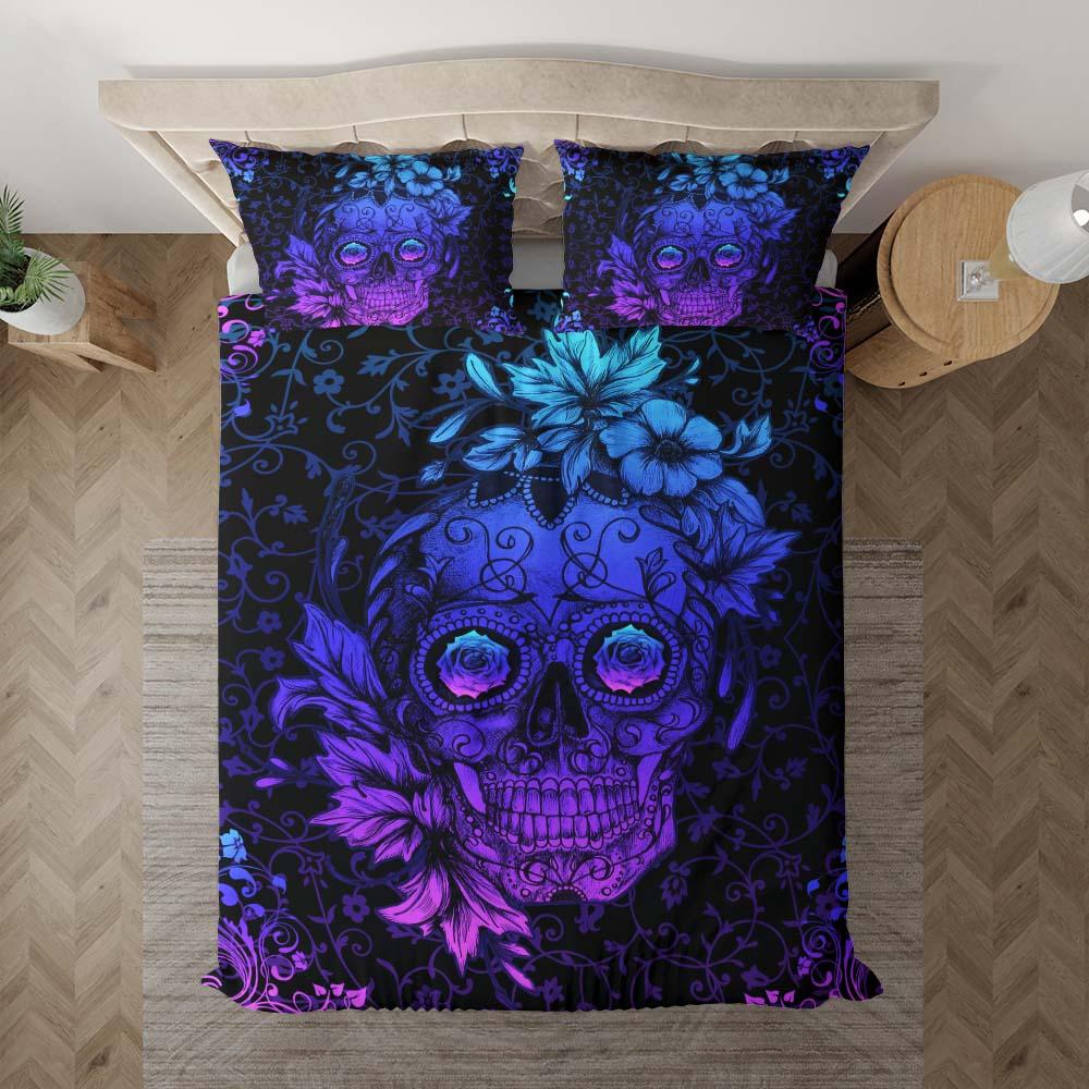 Dark Cyan Sugar Skull Duvet Cover Set - Wonder Skull