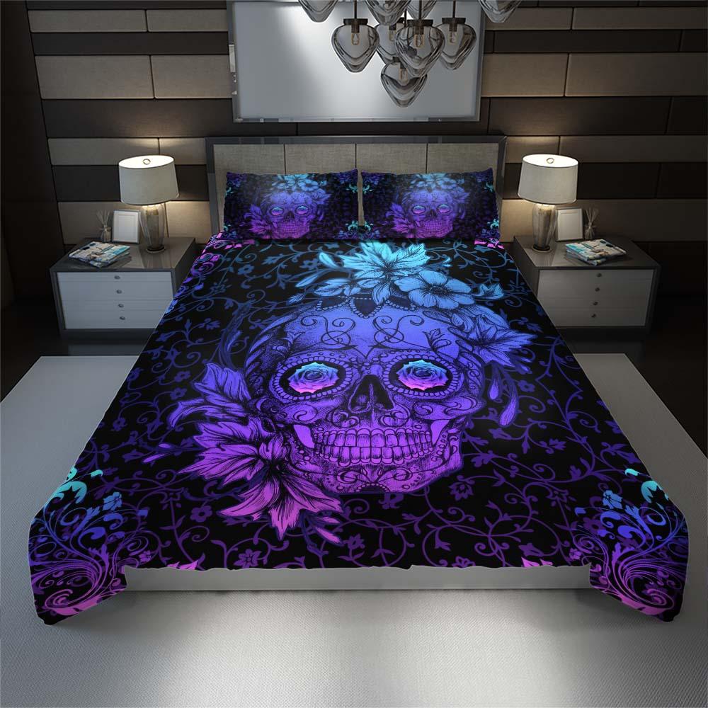 Dark Cyan Sugar Skull Duvet Cover Set - Wonder Skull