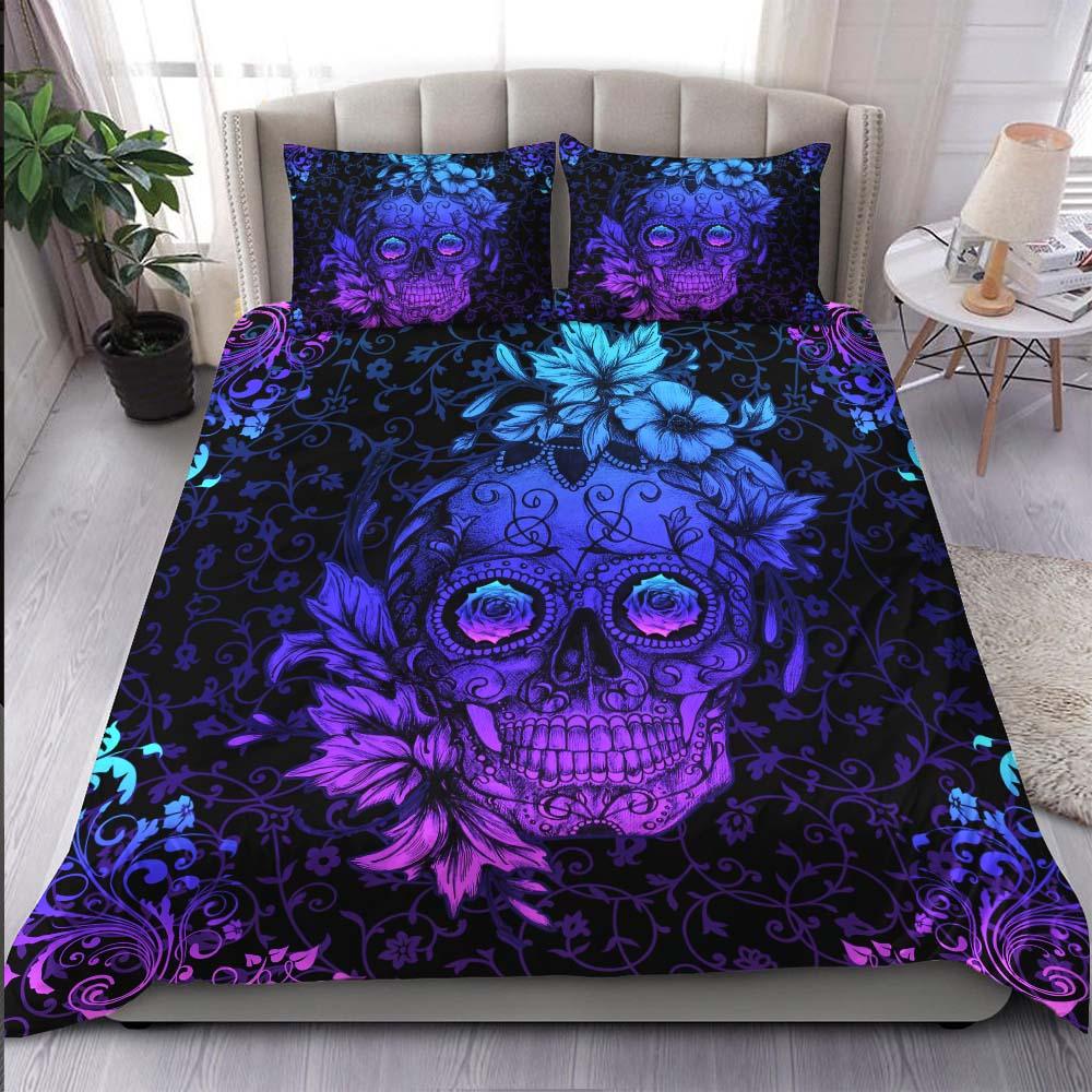 Dark Cyan Sugar Skull Duvet Cover Set - Wonder Skull