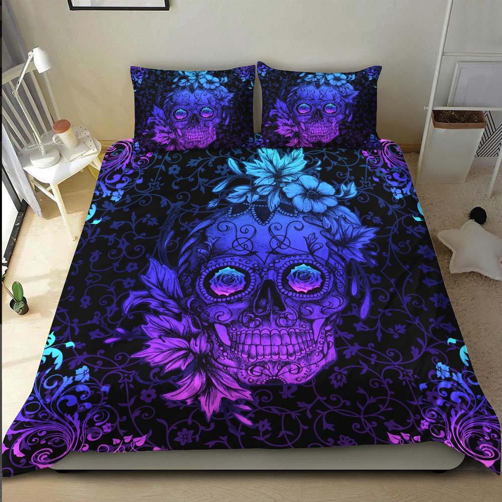 Dark Cyan Sugar Skull Duvet Cover Set - Wonder Skull