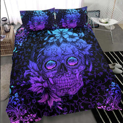 Dark Cyan Sugar Skull Duvet Cover Set - Wonder Skull