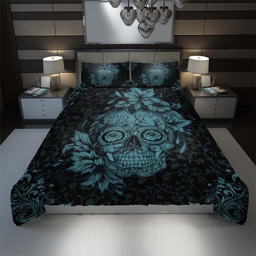 Dark Cyan Sugar Skull Duvet Cover Set - Wonder Skull