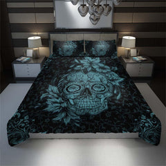 Dark Cyan Sugar Skull Duvet Cover Set - Wonder Skull