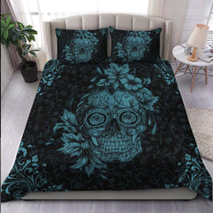 Dark Cyan Sugar Skull Duvet Cover Set - Wonder Skull