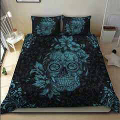 Dark Cyan Sugar Skull Duvet Cover Set - Wonder Skull